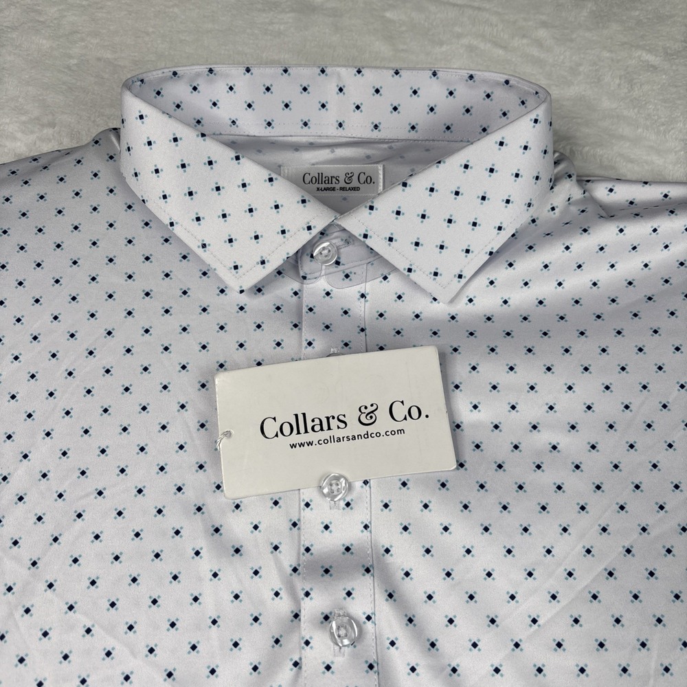 Collars & Co White Pebble Beach 5 Diamond Semi-Spread Collar Polo XL Relaxed